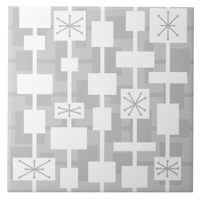 Mid Century Modern Geometric Light Grey Ceramic Tile (Front)