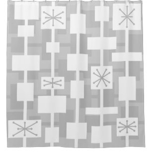 Mid Century Modern Geometric Light Grey Shower Curtain