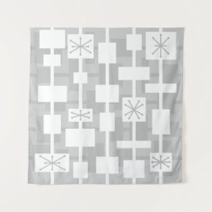 Mid Century Modern Geometric Light Grey Tapestry