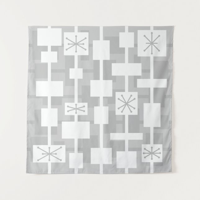 Mid Century Modern Geometric Light Grey Tapestry (Front)
