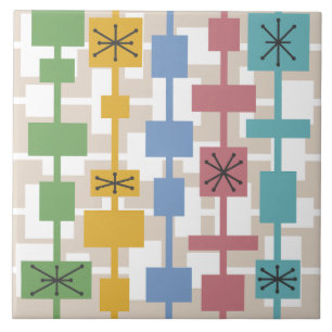 Mid Century Modern Geometric Multicolored 1 Ceramic Tile