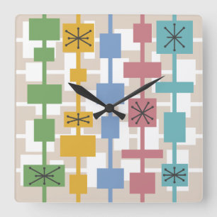 Mid Century Modern Geometric Multicolored 1 Square Wall Clock