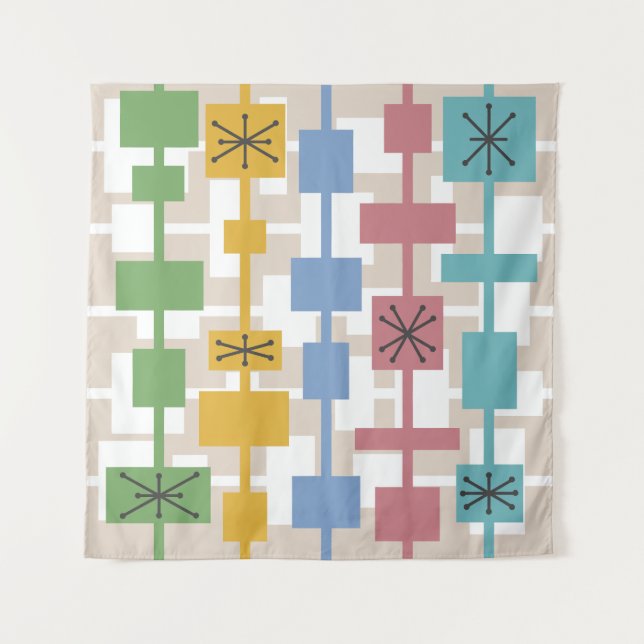Mid Century Modern Geometric Multicolored 1 Tapestry (Front)