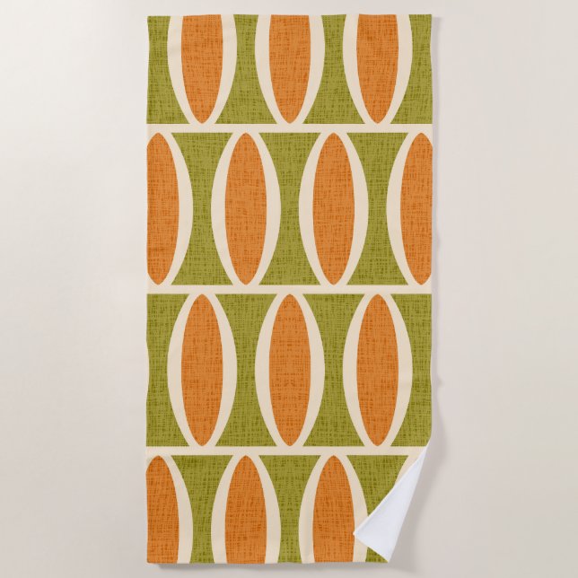 Mid Century Modern Geometric Oval Pattern Beach Towel (Front)