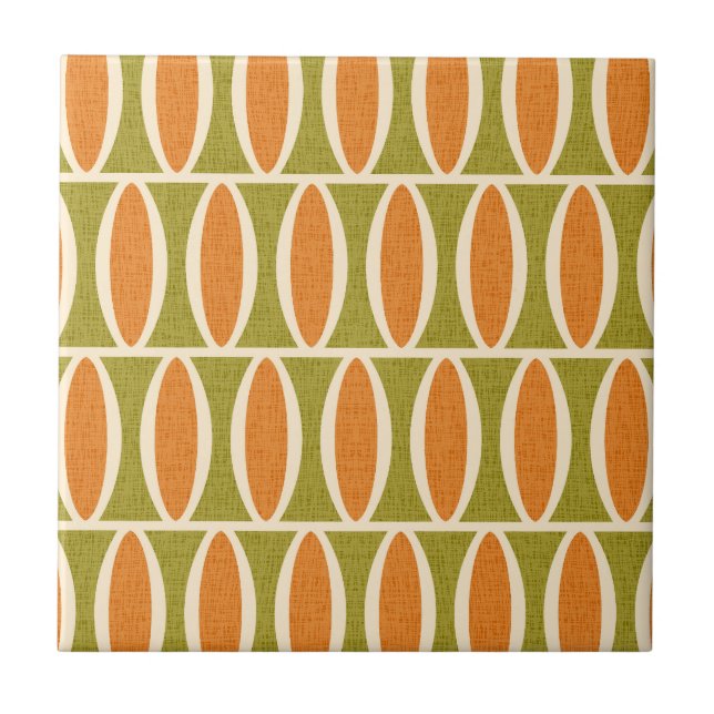 Mid Century Modern Geometric Oval Pattern Ceramic Tile (Front)