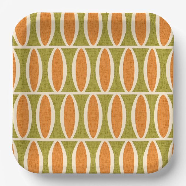 Mid Century Modern Geometric Oval Pattern Paper Plate (Front)