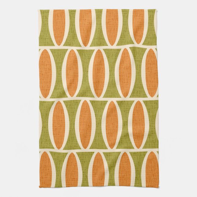 Mid Century Modern Geometric Oval Pattern Tea Towel (Vertical)
