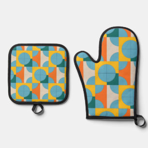 Mid-Century Modern Geometric Oven Mitt Pot Holder Oven Mitt & Pot Holder Set