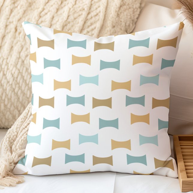 Mid Century Modern Geometric Pattern Aqua, Gold Cushion (Creator Uploaded)