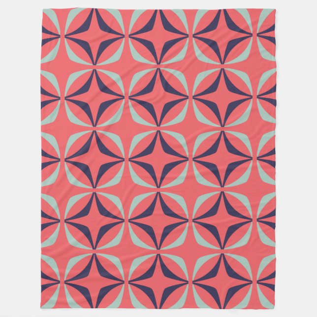 Mid Century Modern Geometric Pattern in Navy Coral Fleece Blanket (Front)