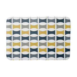Mid Century Modern Geometric Pattern Navy Mustard Bath Mat