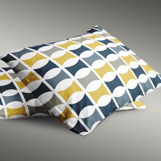 Mid Century Modern Geometric Pattern Navy Mustard Pillowcase (Mid Century Modern Geometric Pattern Navy Mustard Pillow Case)