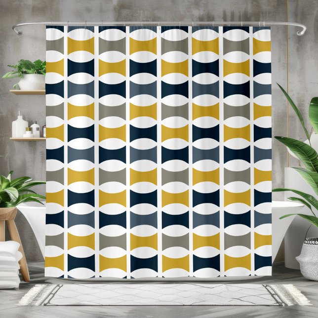 Mid Century Modern Geometric Pattern Navy Mustard Shower Curtain (Mid Century Modern Geometric Pattern Navy Mustard Shower Curtain)