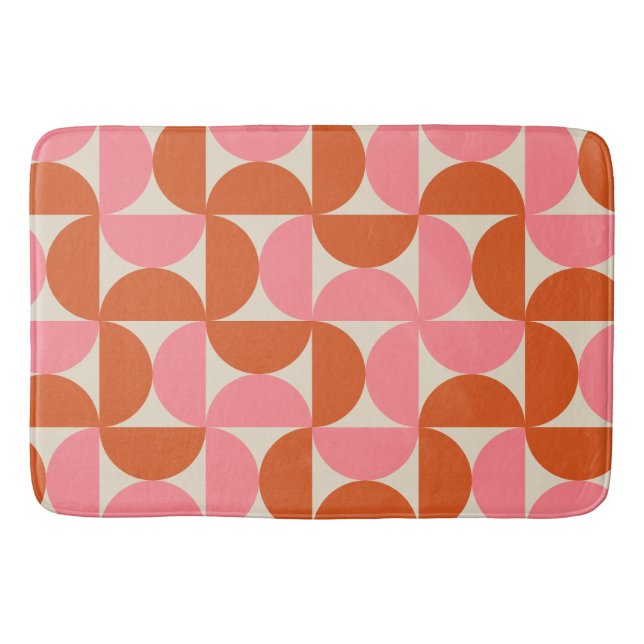 Mid century modern geometric pattern pink orange   bath mat (Front)