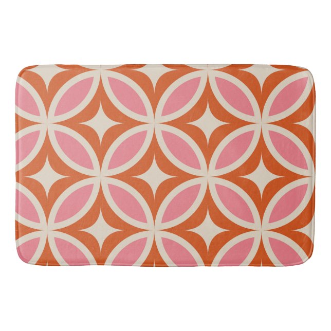 Mid century modern geometric pattern pink orange  bath mat (Front)
