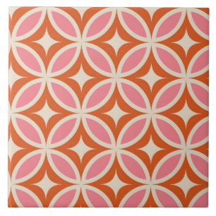 Mid century modern geometric pattern pink orange  ceramic tile