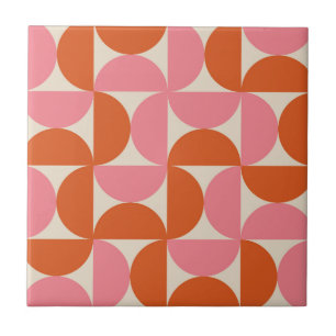 Mid century modern geometric pattern pink orange  ceramic tile