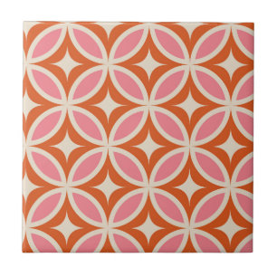 Mid century modern geometric pattern pink orange  ceramic tile
