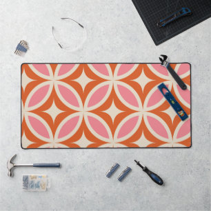 Mid century modern geometric pattern pink orange   desk mat