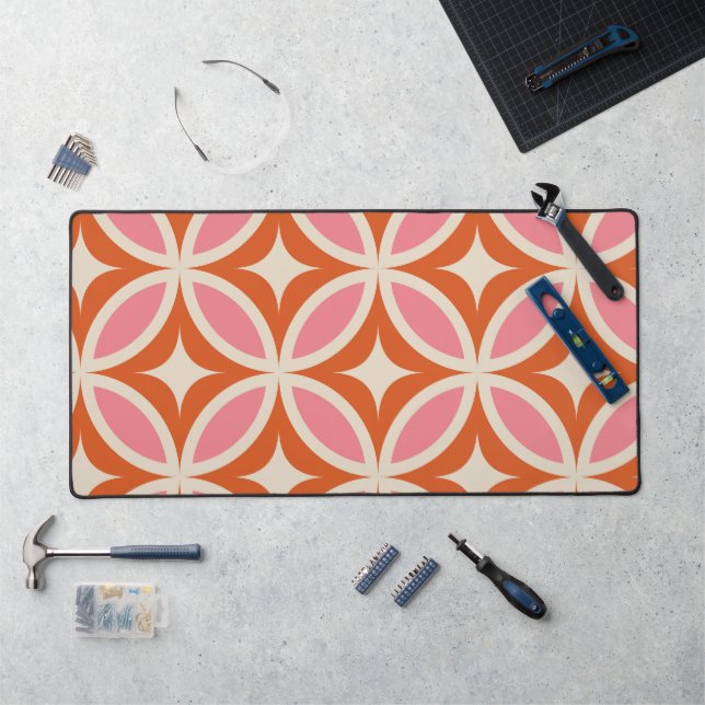 Mid century modern geometric pattern pink orange   desk mat (Workstation)