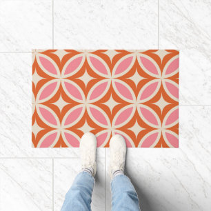 Mid Century Modern Geometric Pattern Pink Orange Doormat