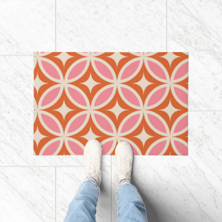 Mid Century Modern Geometric Pattern Pink Orange  Doormat