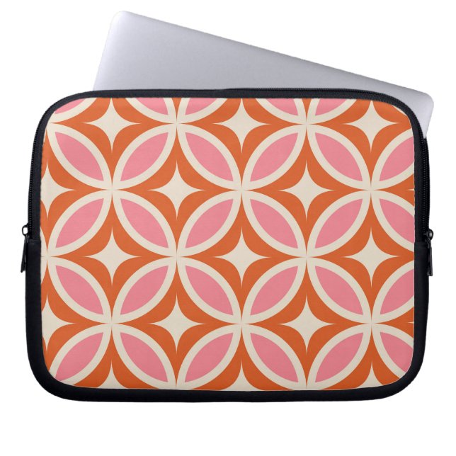 Mid century modern geometric pattern pink orange   laptop sleeve (Front)