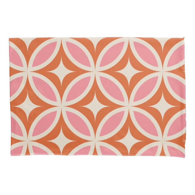 Mid century modern geometric pattern pink orange   pillowcase (Front)