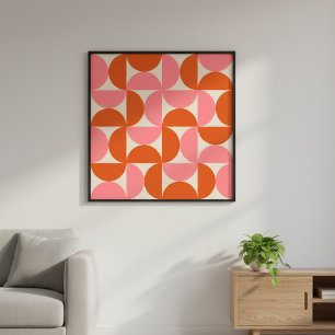 Mid century modern geometric pattern pink orange  poster