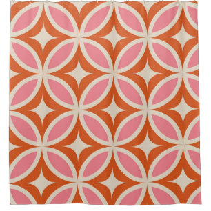 Mid century modern geometric pattern pink orange  shower curtain