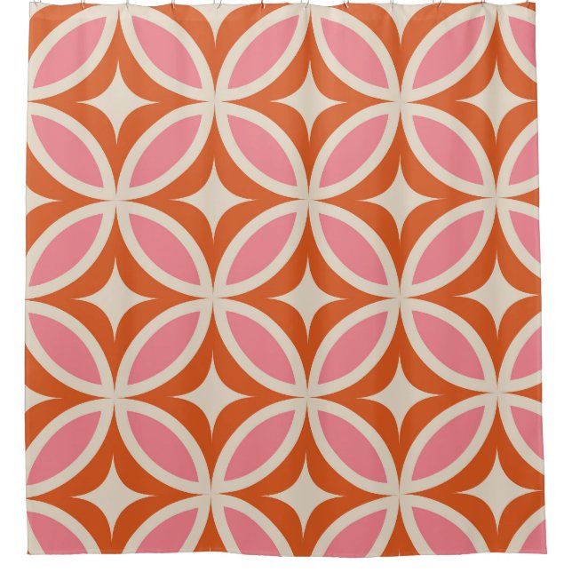 Mid century modern geometric pattern pink orange  shower curtain (Front)