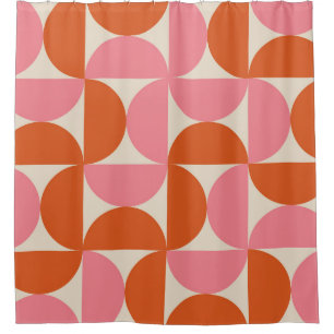 Mid century modern geometric pattern pink orange  shower curtain