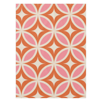 Mid century modern geometric pattern pink orange  tablecloth