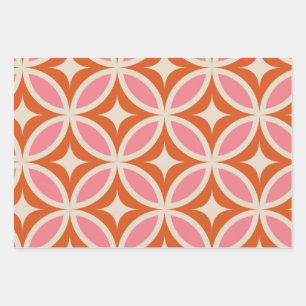 Mid century modern geometric pattern pink orange  wrapping paper sheet