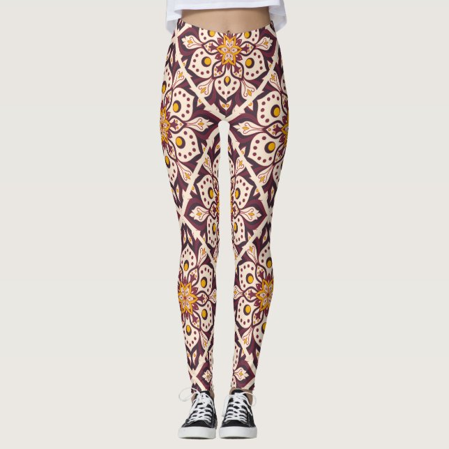 Mid-Century Modern Geometric Pattern – Retro Abstr Leggings (Front)