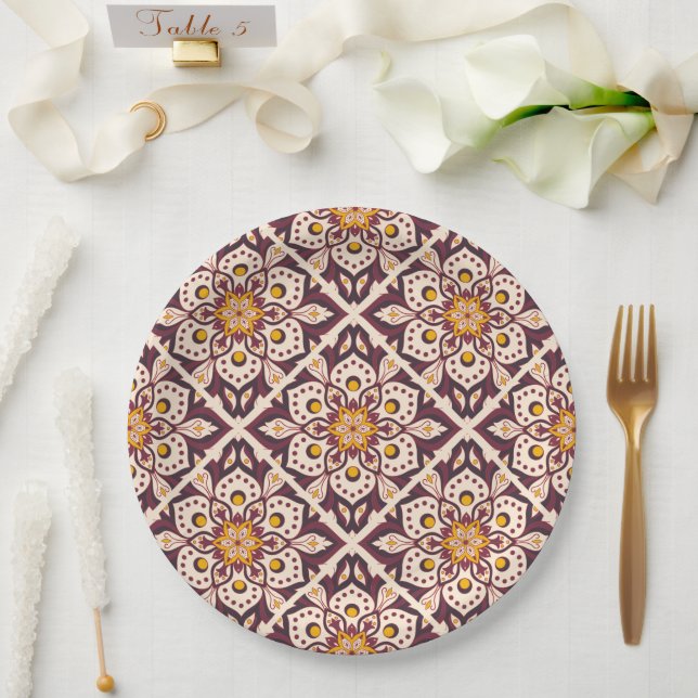 Mid-Century Modern Geometric Pattern – Retro Abstr Paper Plate (Wedding)