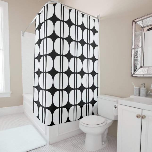 Mid Century Modern Geometric Pattern Shower Curtain (In Situ)