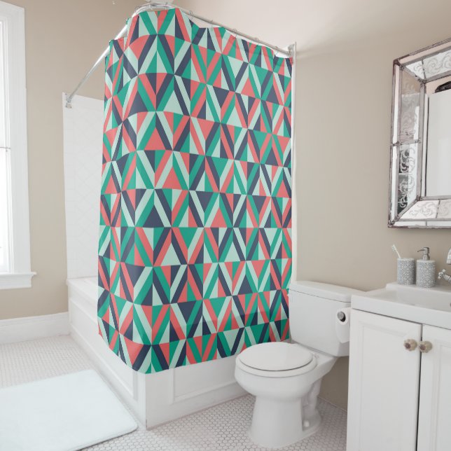 Mid-Century Modern Geometric Pattern Shower Curtain (In Situ)