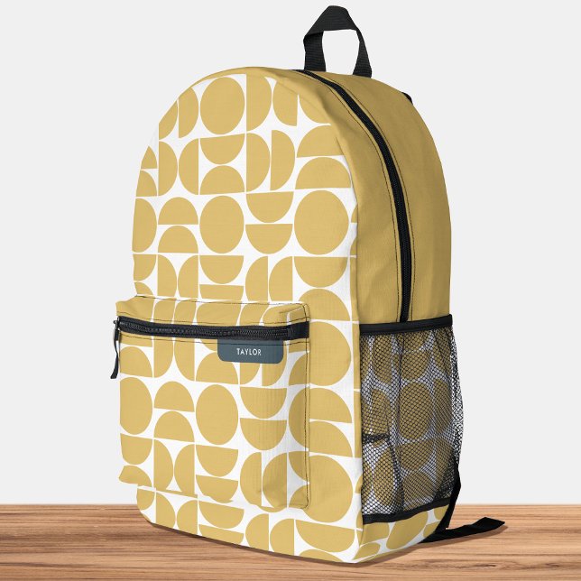 Mid Century Modern Geometric Pattern Yellow Printed Backpack (Creator Uploaded)