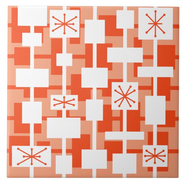 Mid Century Modern Geometric Peach Ceramic Tile (Front)