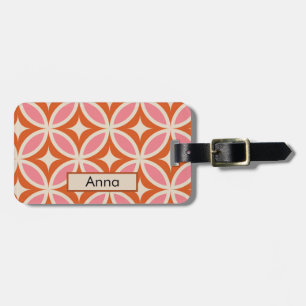 Mid century modern geometric pink orange Monogram Luggage Tag