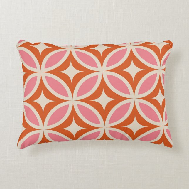Mid Century Modern Geometric  Pink Orange Pattern  Decorative Cushion (Front)