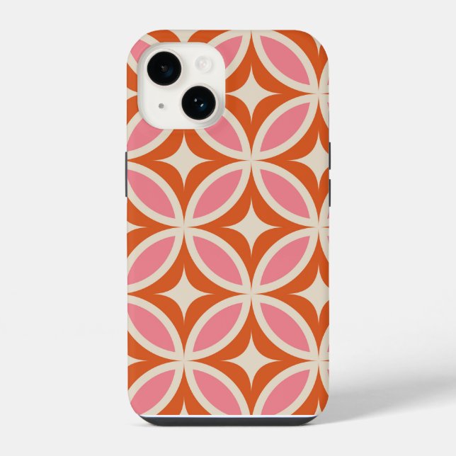 Mid Century Modern Geometric  Pink Orange Pattern  iPhone Case (Back)