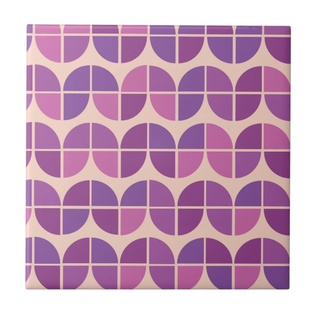 Mid Century Modern Geometric Pink Purple  Ceramic Tile (Front)