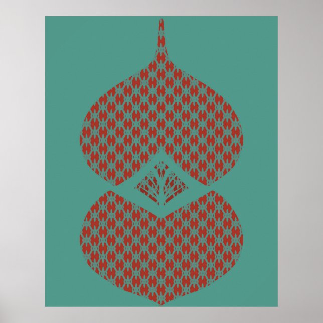 Mid Century Modern Geometric Red Turquoise Poster (Front)