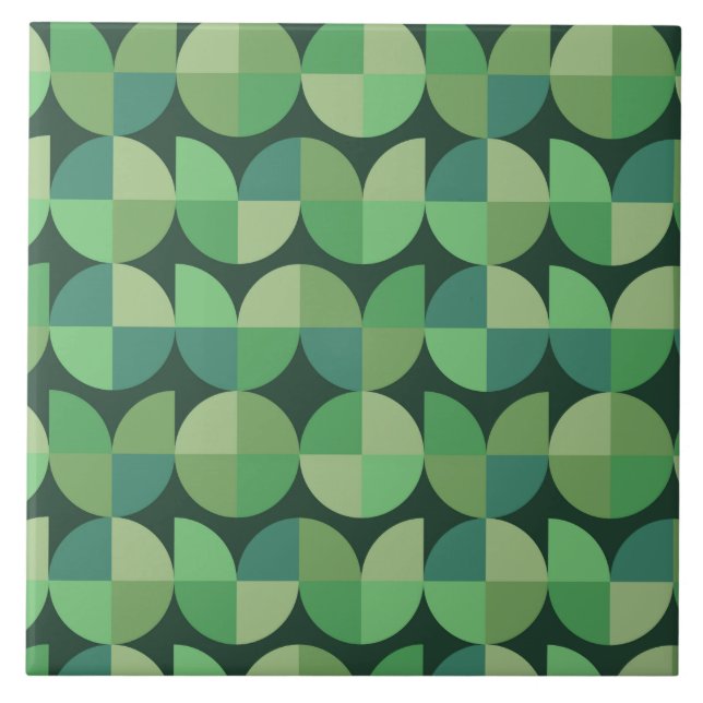 Mid Century Modern Geometric Shapes Green  Ceramic Tile (Front)