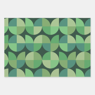 Mid Century Modern Geometric Shapes Green  Wrapping Paper Sheet