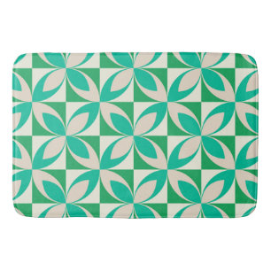 Mid Century Modern Geometric Shapes Mint Green Bath Mat