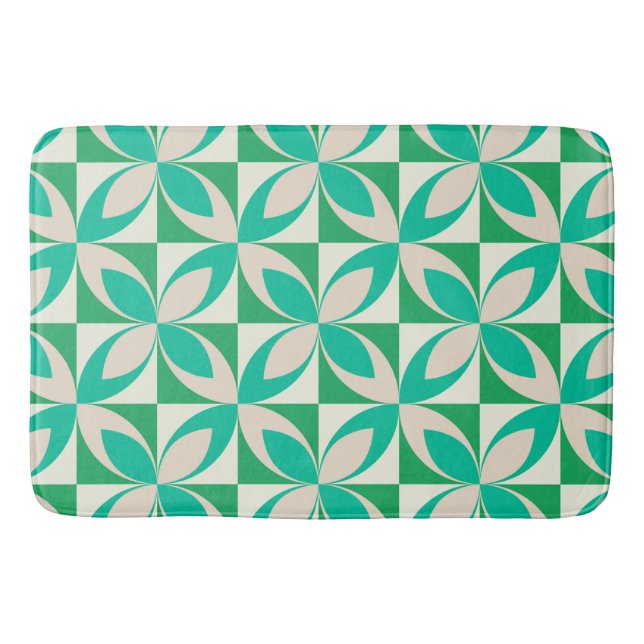 Mid Century Modern Geometric Shapes Mint Green Bath Mat (Front)