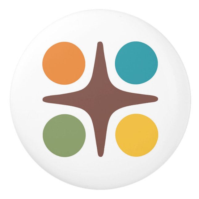 Mid Century Modern Geometric Starburst Design Ceramic Knob (Front)